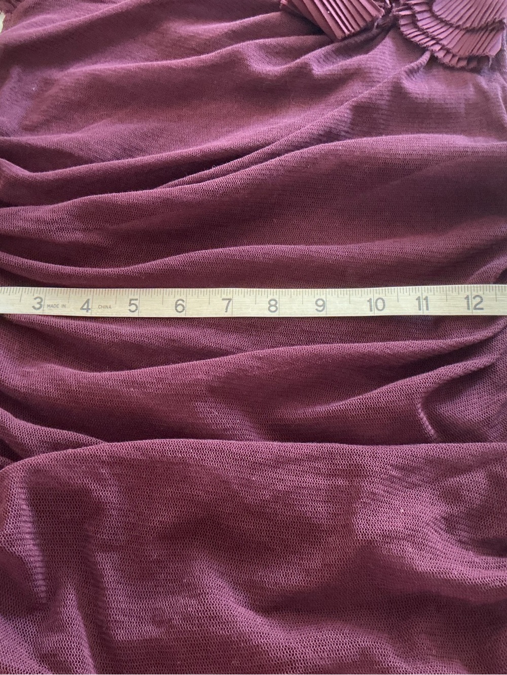 Anthropologie Deletta Burgundy Asymmetrical Off The Shoulder Mesh Top - Picture 7 of 10